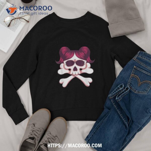 Cute Skull And Cross Bone Pink Bow Tie Girls Adorable Shirt, Halloween Candy Gifts