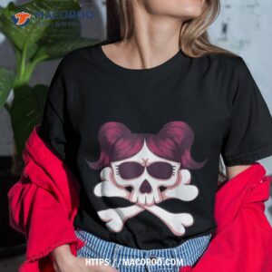 Cute Skull And Cross Bone Pink Bow Tie Girls Adorable Shirt, Halloween Candy Gifts