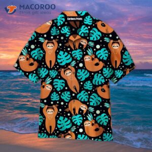 cute sloth pattern blue tropical forest theme hawaiian shirts 0