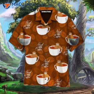 cute sloths bear relaxing in coffee cups on dark chocolate hawaiian shirts 0