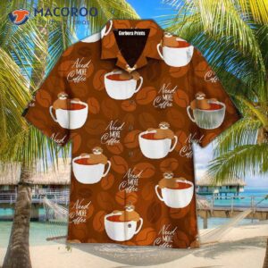 cute sloths bear relaxing in coffee cups on dark chocolate hawaiian shirts 1