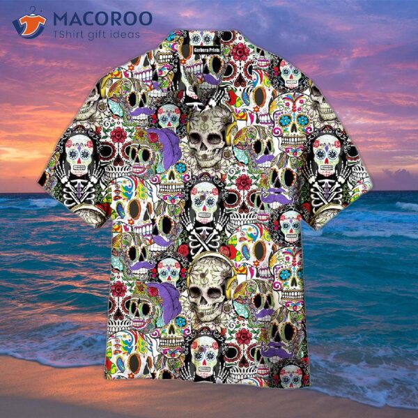 “da De La Calavera Sugar Skull Day Pattern Colorful Hawaiian Shirts”