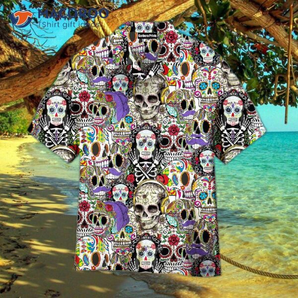 “da De La Calavera Sugar Skull Day Pattern Colorful Hawaiian Shirts”