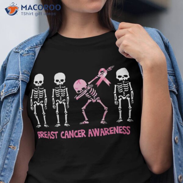 Dabbing Skeleton Pink Ribbon Breast Cancer Halloween Shirt