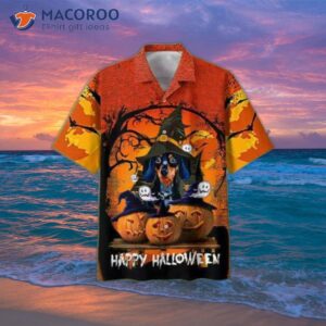 Dachshund And Pumpkin Happy Halloween Hawaiian Shirts