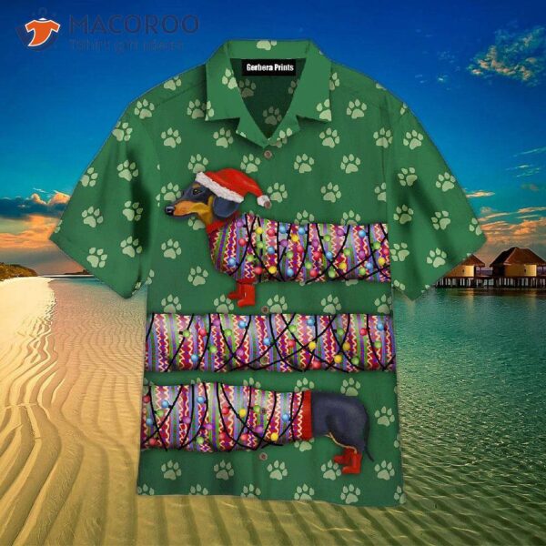 Dachshund Christmas Funny Green Hawaiian Shirt