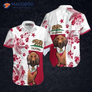 Dachshund-printed California Flag Hawaiian Shirts