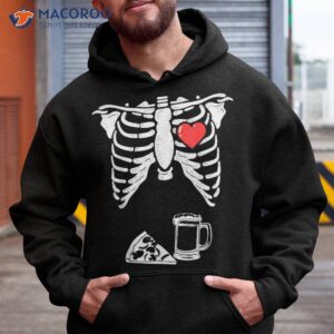 Dad Skeleton Halloween Beer Pizza Funny Pregnancy Couple Shirt