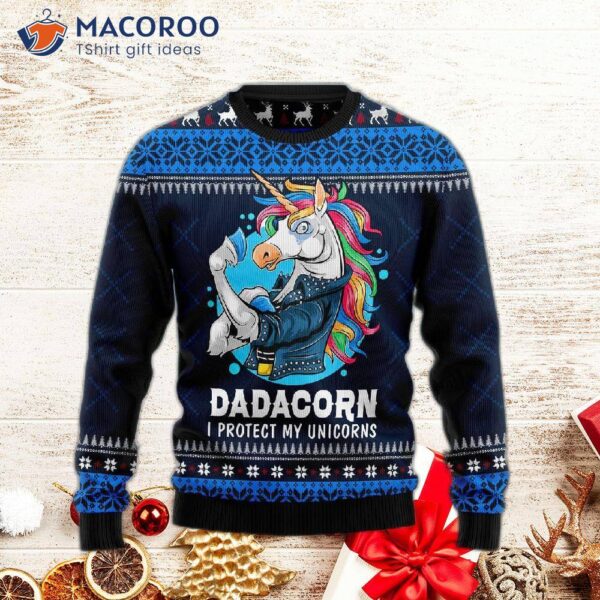 Dadacorn Protector Of My Unicorns’ Ugly Christmas Sweater