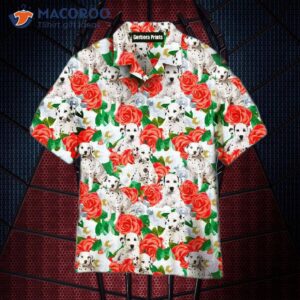 Dalmatian Dog In Red Hawaiian Flower Shirt