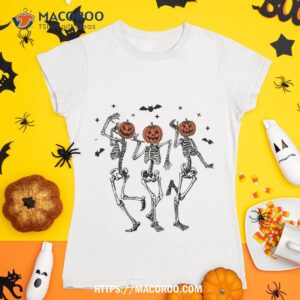 Dancing Skeletons With Pumpkin Heads Funny Halloween Shirt