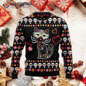 Day Of The Dead Black Cat Ugly Christmas Sweater