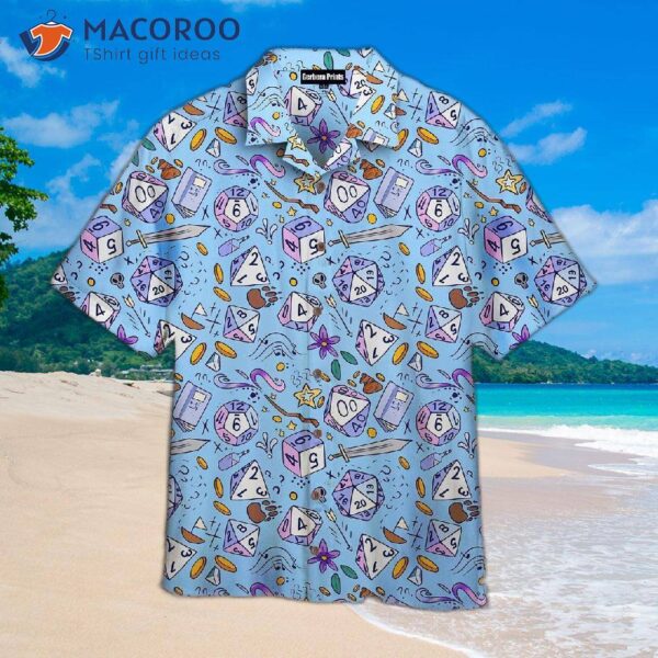 Dd Dice Sword Pattern Blue Hawaiian Shirt