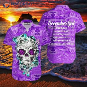 December Girl With A Tattooed Skull Wearing Purple Hawaiian Shirt