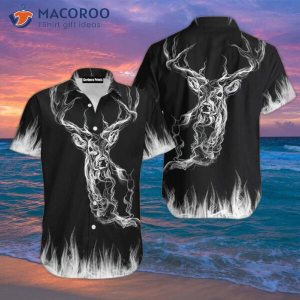 Deer-hunting-printed Black Hawaiian Shirts