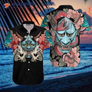 Demon Japanese Culture Pink, Black, And Blue Hawaiian Shirts