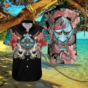 Demon Japanese Culture Pink, Black, And Blue Hawaiian Shirts
