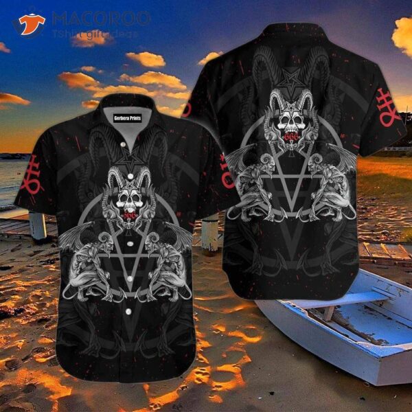 Demon With Skull Pentagram Satanic Black Hawaiian Shirts