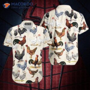 Different Breeds Of Chickens Pattern White Hawaiian Shirts