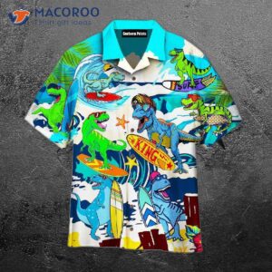 dinosaur jurassic park surfing wave summer hawaiian shirts 0