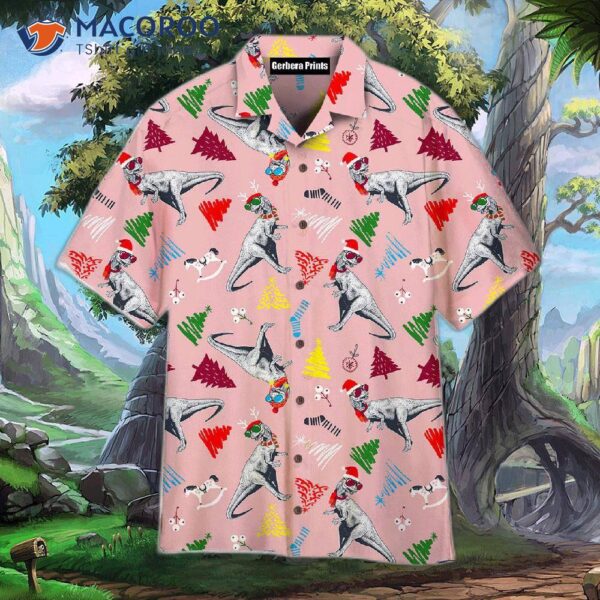 Dinosaur-themed Pink Hawaiian Shirts For Christmas!