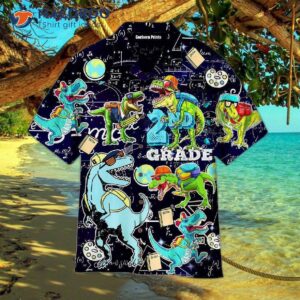 dinosaurs from jurassic park are ready to crush school again in black hawaiian shirts 0