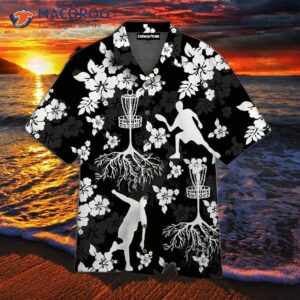 disc golf tree hibiscus black hawaiian shirts 1