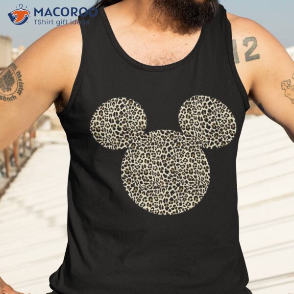 Disney Mickey Mouse Cheetah Print Silhouette Fill Short Sleeve Shirt