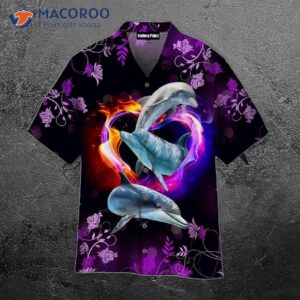 Dolphins Purple Tropical Floral Pattern Black Hawaiian Shirts