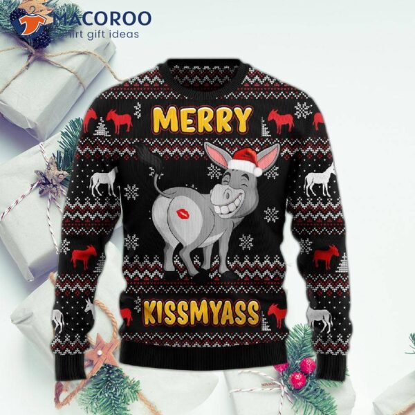 Donkey Merry Kiss My Ass Ugly Christmas Sweater