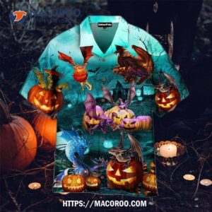 Dragon Are Playing On Halloween Day Blue Hawaiian Shirts, Favors For Halloween Party