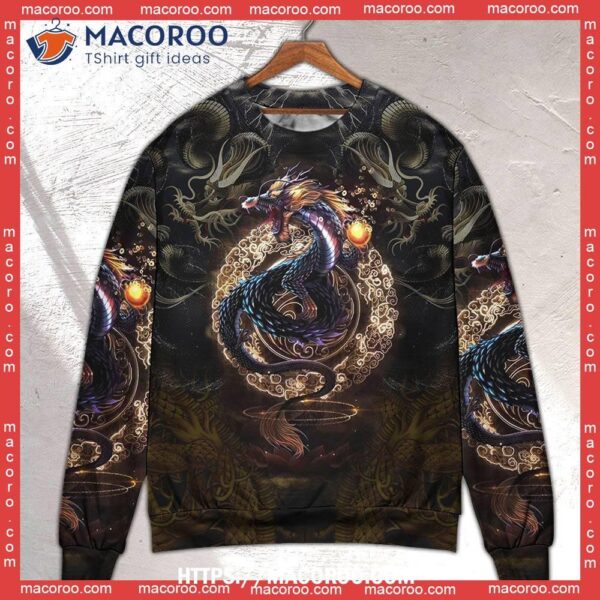 Dragon Golden Japanese Sweater, Christmas Vacation Sweater