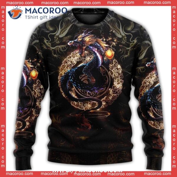Dragon Golden Japanese Sweater, Christmas Vacation Sweater