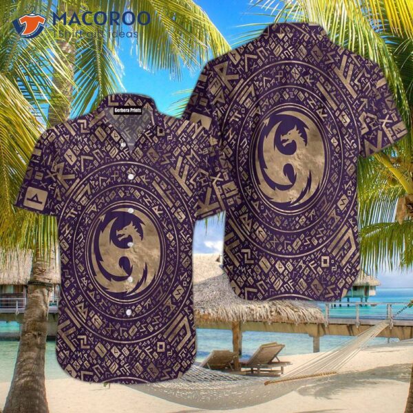 Dragon Symbol Purple Hawaiian Shirts