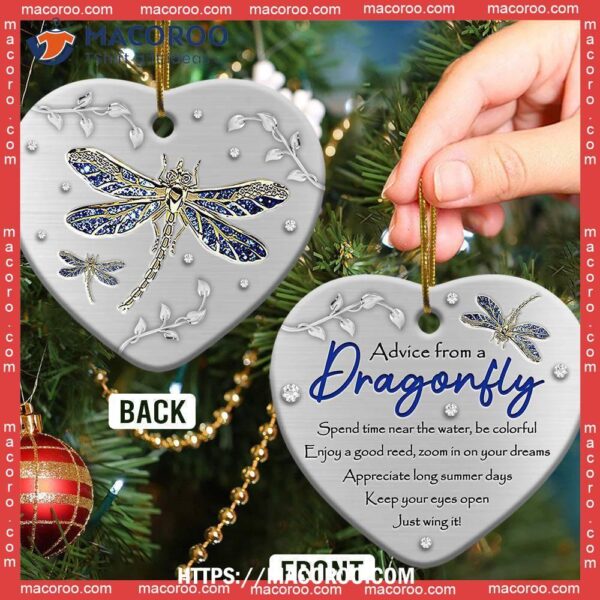 Dragonfly Advice From A Heart Ceramic Ornament, Dragonfly Christmas Tree Ornaments