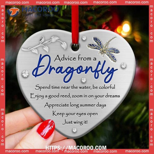 Dragonfly Advice From A Heart Ceramic Ornament, Dragonfly Christmas Tree Ornaments