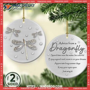 Dragonfly Sunflower Art Style Circle Ceramic Ornament, Dragonfly Christmas Ornaments