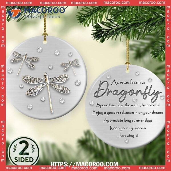 Dragonfly Advice Keep Your Eyes Open Circle Ceramic Ornament, Dragonfly Christmas Ornaments