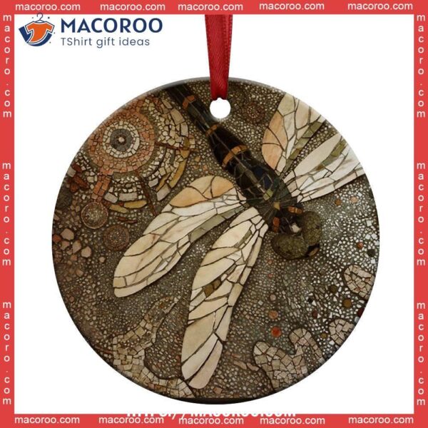 Dragonfly Art In Life Circle Ceramic Ornament, Dragonfly Christmas Tree Ornaments