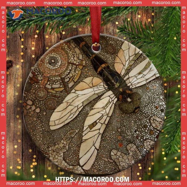 Dragonfly Art In Life Circle Ceramic Ornament, Dragonfly Christmas Tree Ornaments