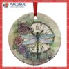 Dragonfly Art Memory Flower Circle Ceramic Ornament, Dragonfly Christmas Ornaments