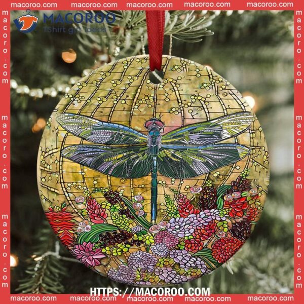 Dragonfly Art So Colorful Circle Ceramic Ornament, Dragonfly Christmas Tree Ornaments