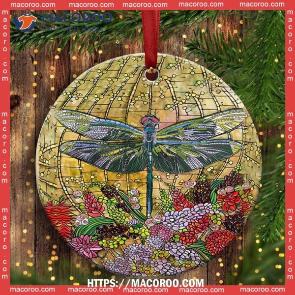 Dragonfly Art So Colorful Circle Ceramic Ornament, Dragonfly Christmas Tree Ornaments