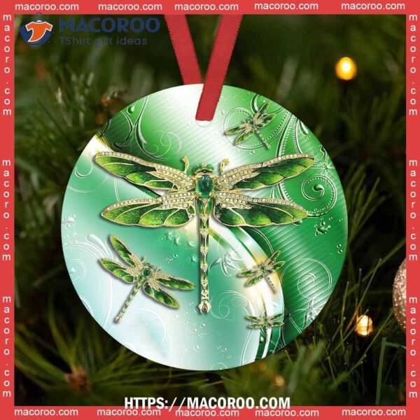 Dragonfly Emerald Green Style Circle Ceramic Ornament, Dragonfly Ornaments