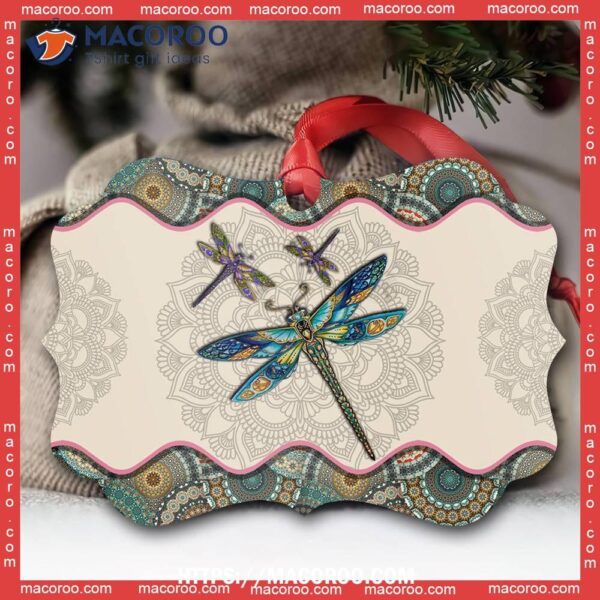 Dragonfly Mandala Good Metal Ornament, Dragonfly Christmas Ornaments