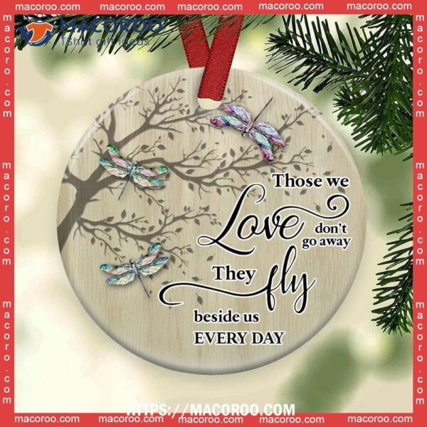 Dragonfly Memorial Love Style Circle Ceramic Ornament, Dragonfly Christmas Tree Ornaments