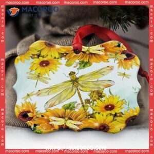 Dragonfly Sunflower Art Beautiful Metal Ornament, Dragonfly Christmas Ornaments