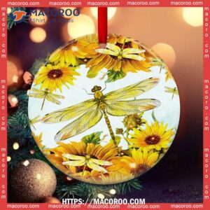 dragonfly sunflower art style circle ceramic ornament dragonfly christmas ornaments 3