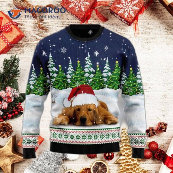 Dreaming Of A Golden Retriever Under Snowy Ugly Christmas Sweater