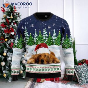 Dreaming Of A Golden Retriever Under Snowy Ugly Christmas Sweater